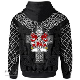 ScotsTee Shop Welsh Ellis of Alrhe Flint Coat of Arms Family Crest Wales Hoodie Cymru Dragon With Celtic Cross Black Hoodie