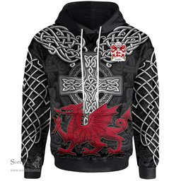 ScotsTee Shop Welsh Camber AP BRUTUS Coat of Arms Family Crest Wales Hoodie Cymru Dragon With Celtic Cross Black Hoodie
