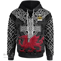 ScotsTee Shop Welsh Harry AP THOMAS Coat of Arms Family Crest Wales Hoodie Cymru Dragon With Celtic Cross Black Hoodie