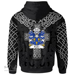 ScotsTee Shop Welsh Butler or le Boteler of Glamorgan Coat of Arms Family Crest Wales Hoodie Cymru Dragon With Celtic Cross Black Hoodie