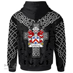 ScotsTee Shop Welsh Catchmay of Monmouthshire Coat of Arms Family Crest Wales Hoodie Cymru Dragon With Celtic Cross Black Hoodie