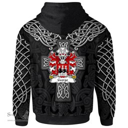 ScotsTee Shop Welsh George OWEN HARRY Pembrokeshire Coat of Arms Family Crest Wales Hoodie Cymru Dragon With Celtic Cross Black Hoodie
