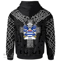 ScotsTee Shop Welsh Grey of Ruthin lords of Dyffryn Clwyd Coat of Arms Family Crest Wales Hoodie Cymru Dragon With Celtic Cross Black Hoodie