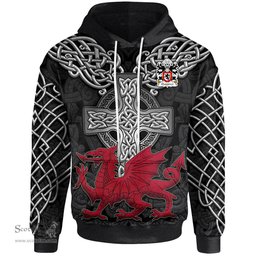 ScotsTee Shop Welsh Chepstowe Monmouthshire Coat of Arms Family Crest Wales Hoodie Cymru Dragon With Celtic Cross Black Hoodie
