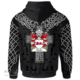 ScotsTee Shop Welsh Clarke of Flint Coat of Arms Family Crest Wales Hoodie Cymru Dragon With Celtic Cross Black Hoodie