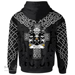 ScotsTee Shop Welsh Fletcher of Denbighshire Coat of Arms Family Crest Wales Hoodie Cymru Dragon With Celtic Cross Black Hoodie