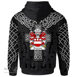 ScotsTee Shop Welsh Devereux of Weobley Herefordshire Coat of Arms Family Crest Wales Hoodie Cymru Dragon With Celtic Cross Black Hoodie