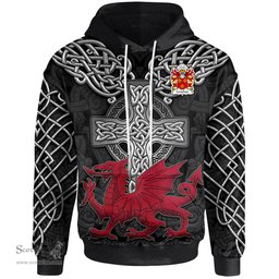 ScotsTee Shop Welsh Cantelupe Lord of Abergavenny Coat of Arms Family Crest Wales Hoodie Cymru Dragon With Celtic Cross Black Hoodie