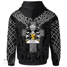 ScotsTee Shop Welsh Grafton of Carew Pembrokeshire Coat of Arms Family Crest Wales Hoodie Cymru Dragon With Celtic Cross Black Hoodie