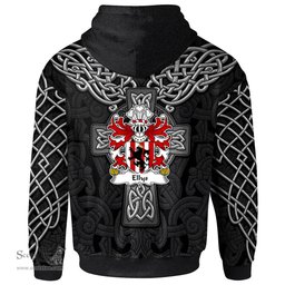 ScotsTee Shop Welsh Ellys of Denbighshire Coat of Arms Family Crest Wales Hoodie Cymru Dragon With Celtic Cross Black Hoodie