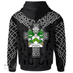 ScotsTee Shop Welsh Cherleton or Charlton Lords of Powys Coat of Arms Family Crest Wales Hoodie Cymru Dragon With Celtic Cross Black Hoodie
