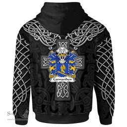 ScotsTee Shop Welsh Carmarthen Priory of St John the Evangelist Coat of Arms Family Crest Wales Hoodie Cymru Dragon With Celtic Cross Black Hoodie