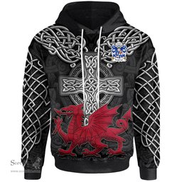 ScotsTee Shop Welsh Daylwyn or Bushe Coat of Arms Family Crest Wales Hoodie Cymru Dragon With Celtic Cross Black Hoodie