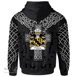 ScotsTee Shop Welsh Perkins of Pilston Monmouthshire Coat of Arms Family Crest Wales Hoodie Cymru Dragon With Celtic Cross Black Hoodie