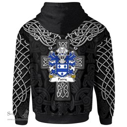 ScotsTee Shop Welsh Parry of Poston Herefordshire Coat of Arms Family Crest Wales Hoodie Cymru Dragon With Celtic Cross Black Hoodie