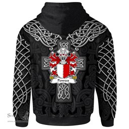 ScotsTee Shop Welsh Penrees or Penrice of Penrice Gower Coat of Arms Family Crest Wales Hoodie Cymru Dragon With Celtic Cross Black Hoodie
