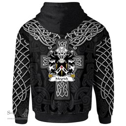 ScotsTee Shop Welsh Meyrick of Bodorgan Anglesey Coat of Arms Family Crest Wales Hoodie Cymru Dragon With Celtic Cross Black Hoodie