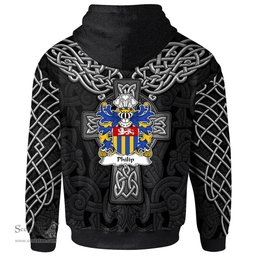 ScotsTee Shop Welsh Philip Sir AP RHYS Breconshire Coat of Arms Family Crest Wales Hoodie Cymru Dragon With Celtic Cross Black Hoodie