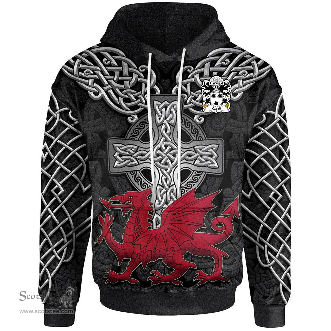 ScotsTee Shop Welsh Cadell King of Powys Coat of Arms Family Crest Wales Hoodie Cymru Dragon With Celtic Cross Black Hoodie