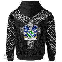 ScotsTee Shop Welsh Evans of Chester Coat of Arms Family Crest Wales Hoodie Cymru Dragon With Celtic Cross Black Hoodie