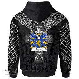 ScotsTee Shop Welsh Evans of Montgomeryshire Coat of Arms Family Crest Wales Hoodie Cymru Dragon With Celtic Cross Black Hoodie