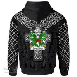 ScotsTee Shop Welsh Gwaithfoed of Powys Coat of Arms Family Crest Wales Hoodie Cymru Dragon With Celtic Cross Black Hoodie