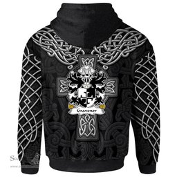 ScotsTee Shop Welsh Gravenor or Gosvenor Coat of Arms Family Crest Wales Hoodie Cymru Dragon With Celtic Cross Black Hoodie