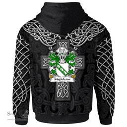 ScotsTee Shop Welsh Myddleton of Gwenynog Denbighshire Coat of Arms Family Crest Wales Hoodie Cymru Dragon With Celtic Cross Black Hoodie