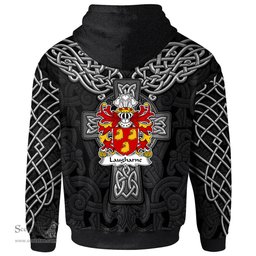ScotsTee Shop Welsh Laugharne of St. Brides Pembrokeshire Coat of Arms Family Crest Wales Hoodie Cymru Dragon With Celtic Cross Black Hoodie