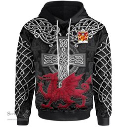ScotsTee Shop Welsh Ithel ANWYL Ap Bleddyn Coat of Arms Family Crest Wales Hoodie Cymru Dragon With Celtic Cross Black Hoodie