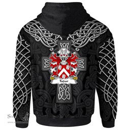 ScotsTee Shop Welsh Tudur AB EDNYFED FYCHAN Coat of Arms Family Crest Wales Hoodie Cymru Dragon With Celtic Cross Black Hoodie
