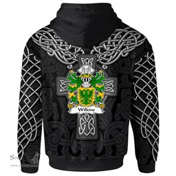 ScotsTee Shop Welsh Wilkins of Glamorgan Coat of Arms Family Crest Wales Hoodie Cymru Dragon With Celtic Cross Black Hoodie