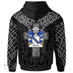 ScotsTee Shop Welsh Stanley of Ewloe Flint Coat of Arms Family Crest Wales Hoodie Cymru Dragon With Celtic Cross Black Hoodie