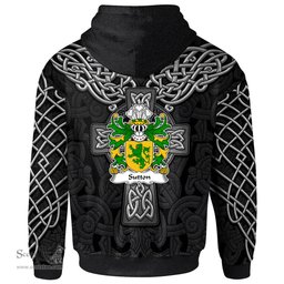 ScotsTee Shop Welsh Sutton of Haverfordwest Pembrokeshire Coat of Arms Family Crest Wales Hoodie Cymru Dragon With Celtic Cross Black Hoodie