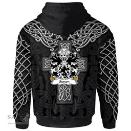 ScotsTee Shop Welsh Sutton of Gwersyllt Denbighshire Coat of Arms Family Crest Wales Hoodie Cymru Dragon With Celtic Cross Black Hoodie