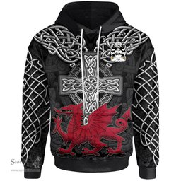 ScotsTee Shop Welsh Pain AP RANDOLFF Coat of Arms Family Crest Wales Hoodie Cymru Dragon With Celtic Cross Black Hoodie