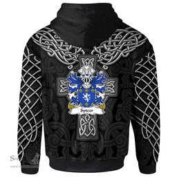 ScotsTee Shop Welsh Spicer of Caernarfonshire Coat of Arms Family Crest Wales Hoodie Cymru Dragon With Celtic Cross Black Hoodie