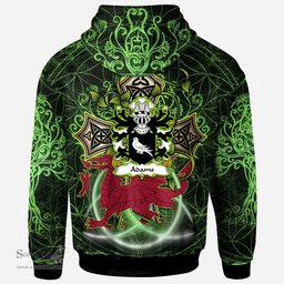ScotsTee Shop Welsh Adams Patrickchurch Pembrokeshire Coat of Arms Family Crest Wales Hoodie Wales Dragon with Celtic Cross Hoodie