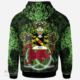 ScotsTee Shop Welsh Adda of Mochnant Coat of Arms Family Crest Wales Hoodie Wales Dragon with Celtic Cross Hoodie
