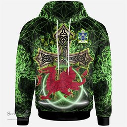 ScotsTee Shop Welsh Adams Coat of Arms Family Crest Wales Hoodie Wales Dragon with Celtic Cross Hoodie