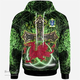 ScotsTee Shop Welsh Blaidd Y Blaidd Rhudd or Gest Coat of Arms Family Crest Wales Hoodie Wales Dragon with Celtic Cross Hoodie