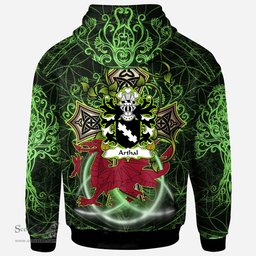 ScotsTee Shop Welsh Arthal or Arthgal Coat of Arms Family Crest Wales Hoodie Wales Dragon with Celtic Cross Hoodie