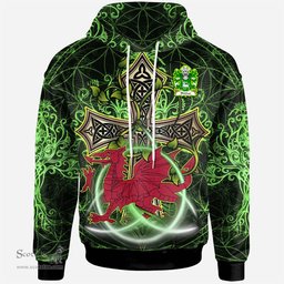 ScotsTee Shop Welsh Bleddyn AP MAENYRCH Coat of Arms Family Crest Wales Hoodie Wales Dragon with Celtic Cross Hoodie