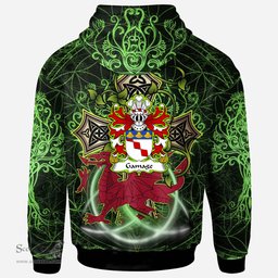 ScotsTee Shop Welsh Gamage lords of Llanfihangel Monmouthshire Coat of Arms Family Crest Wales Hoodie Wales Dragon with Celtic Cross Hoodie