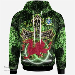 ScotsTee Shop Welsh Cwrtais Courteys Curthoyse Curtis Coat of Arms Family Crest Wales Hoodie Wales Dragon with Celtic Cross Hoodie