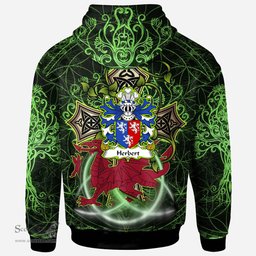 ScotsTee Shop Welsh Herbert 1st Earl of Pembrokeshire Coat of Arms Family Crest Wales Hoodie Wales Dragon with Celtic Cross Hoodie