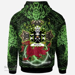 ScotsTee Shop Welsh Fletcher of Denbighshire Coat of Arms Family Crest Wales Hoodie Wales Dragon with Celtic Cross Hoodie