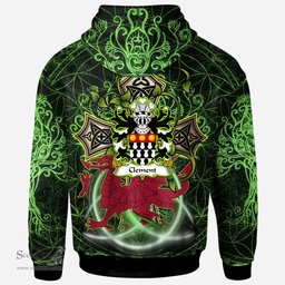 ScotsTee Shop Welsh Clement of Cardiganshire Coat of Arms Family Crest Wales Hoodie Wales Dragon with Celtic Cross Hoodie