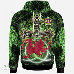ScotsTee Shop Welsh Exmewe of Ruthin Denbighshire Coat of Arms Family Crest Wales Hoodie Wales Dragon with Celtic Cross Hoodie
