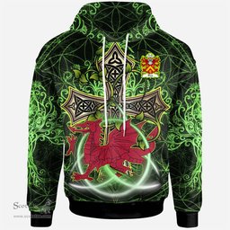 ScotsTee Shop Welsh Rhys AP MAREDUDD AB OWAIN Coat of Arms Family Crest Wales Hoodie Wales Dragon with Celtic Cross Hoodie
